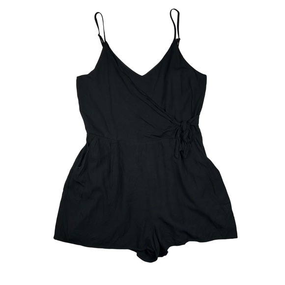 one clothing Pants - One Clothing Los Angeles Womens Black Wrap Front Romper Side Tie Pocket Large